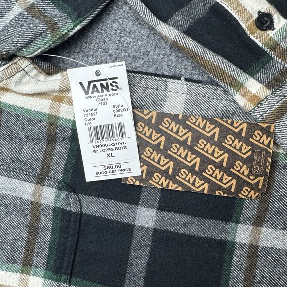 VANS Flannel Hoodie Lopes Boys XL Plaid Button Up Long Sleeve Outdoor Skater IY6 - Picture 5 of 8